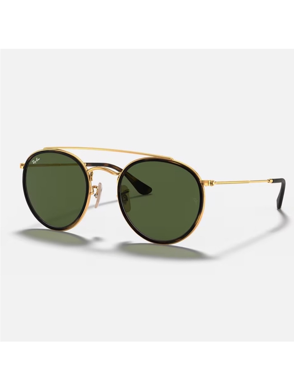 Ray-Ban Gold Frame Sunglasses with Dark Green Lenses and Black Trim